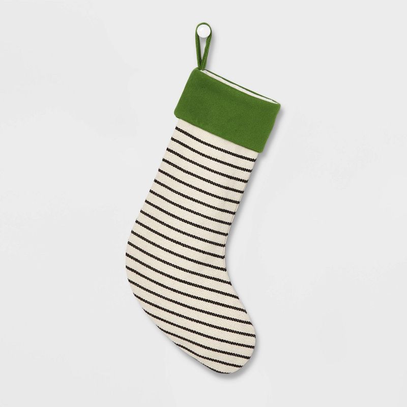 Knit Stripe Christmas Stocking Green/Black - Wondershop™