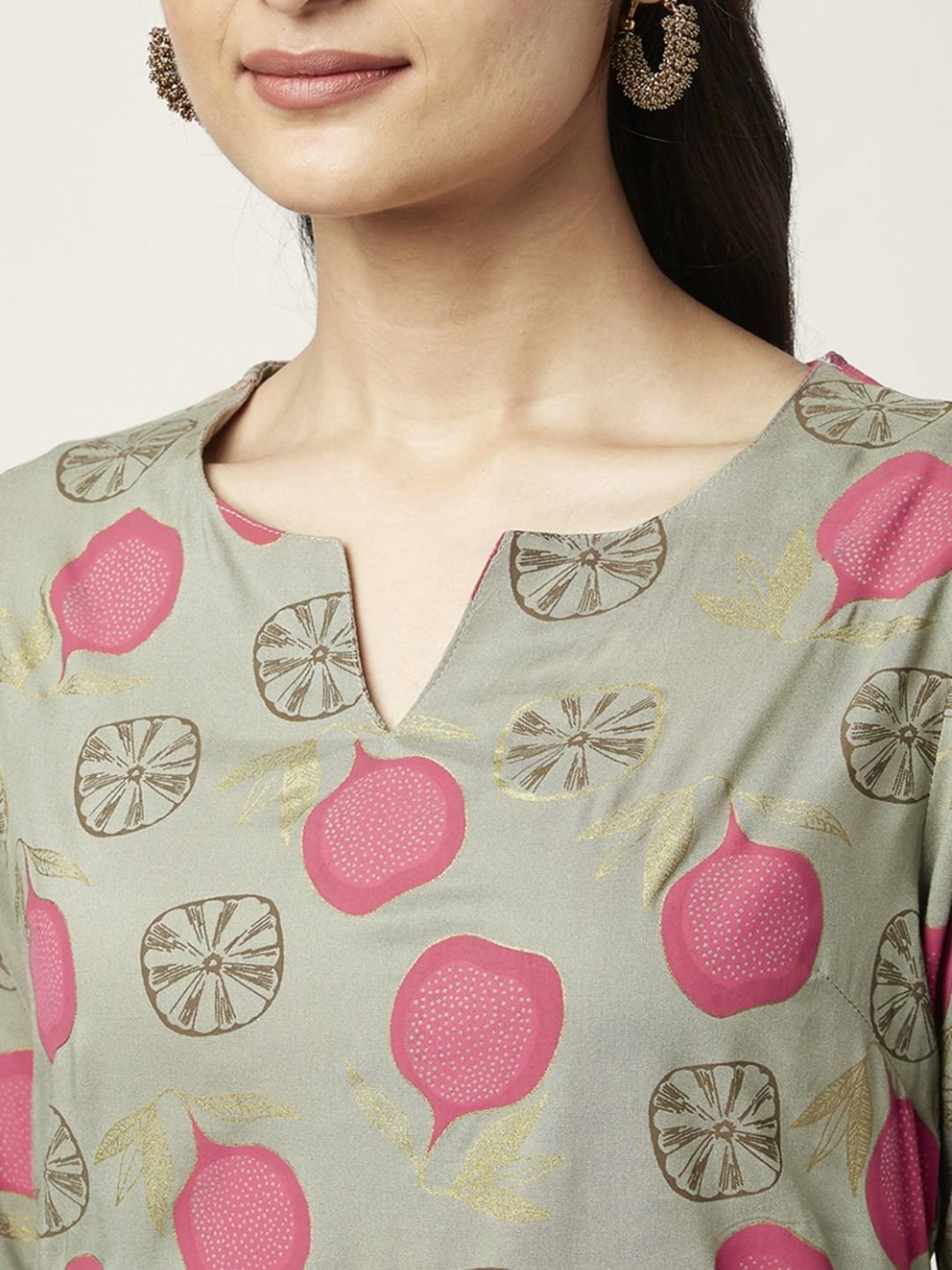 Rangmanch by Pantaloons Grey Printed Kurta Palazzo Set