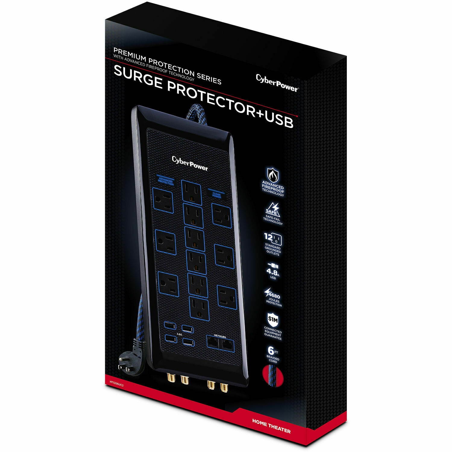 6Outlet + 2 USB 1050 Joule Surge Protector Power Strip with 25Ft Long Extension Cord White UL Listed