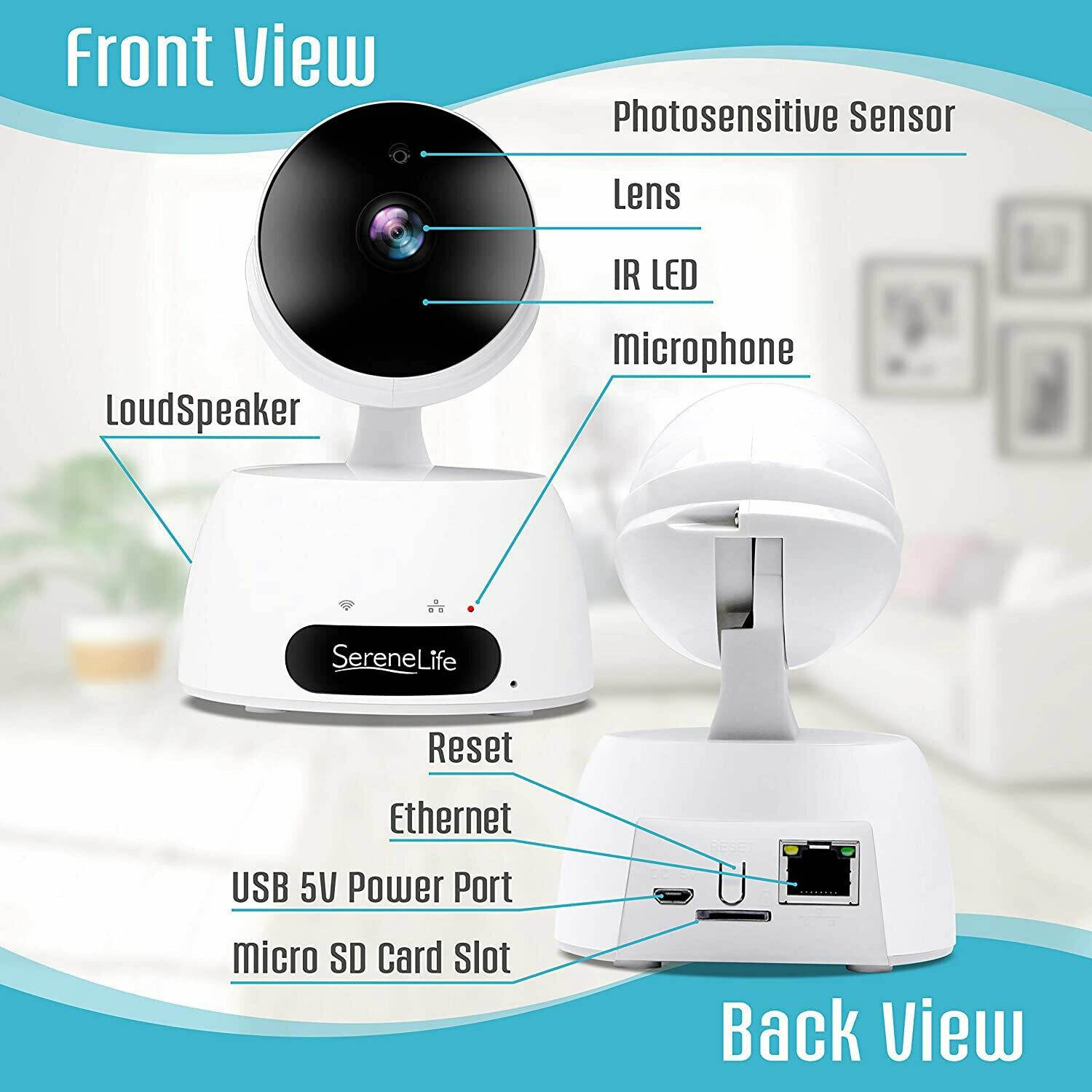 SereneLife IP WIFI 720p HD Security Camera with Remote App Control (2 Pack)