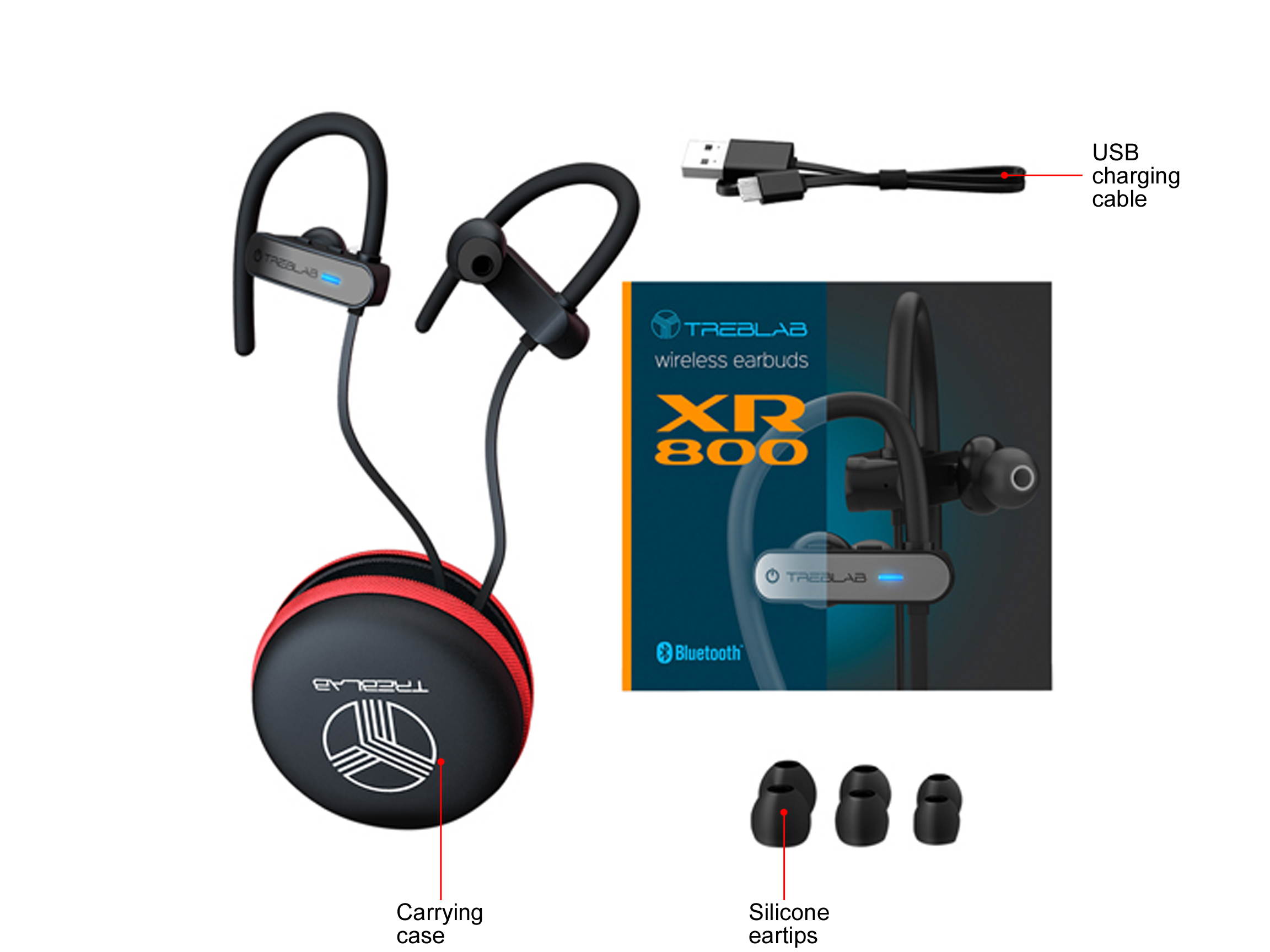 TREBLAB XR800 - Premium Sport Earphones Bluetooth - Secure-Fit IPX7 Wireless Waterproof Earbuds for Running & Workout. Top True-HD Stereo Sound, Noise Cancelling, Microphone, 2019 Sport Headphones