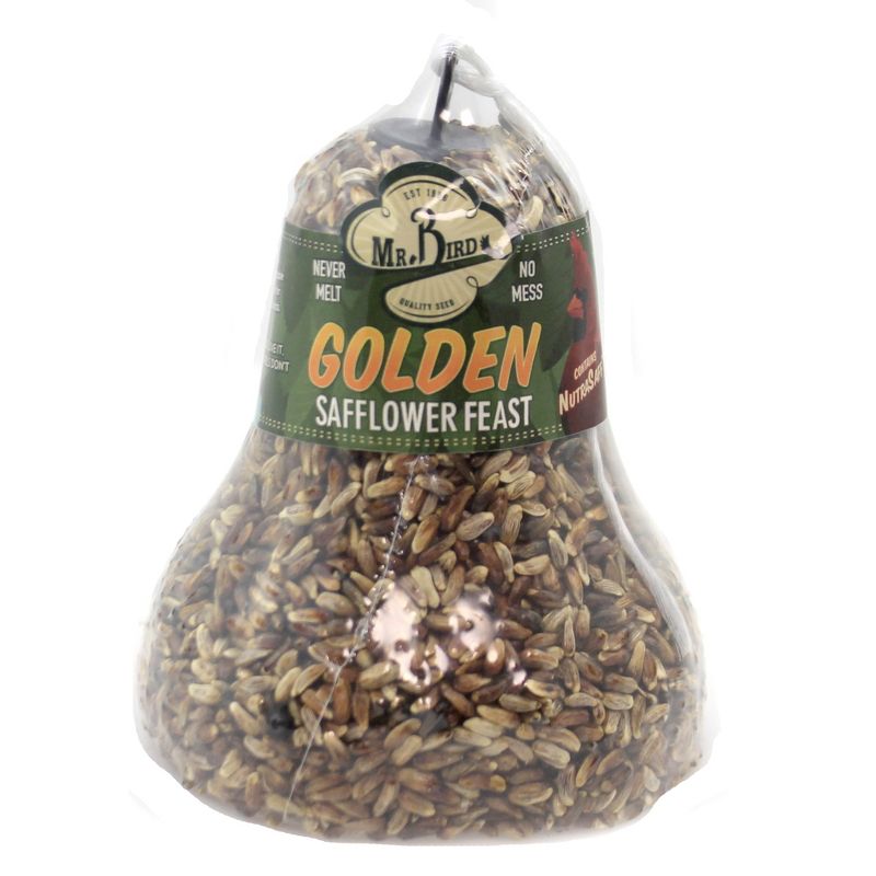 Home & Garden 7.5" Golden Safflower Bell & Hanger Bird Set/3 Cardinal Feeding Mr Bird  -  Bird And Wildlife Food
