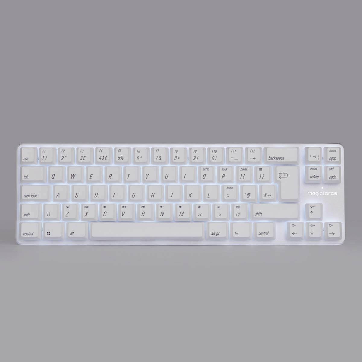 Qisan Wired Mechanical Gaming Keyboard PBT Keycaps Gateron Red Switch Mini 69 Keys(60%) Wired Keyboard with White Backlit UK QWERTY Layout Gaming Keyboard for Gaming Office-White