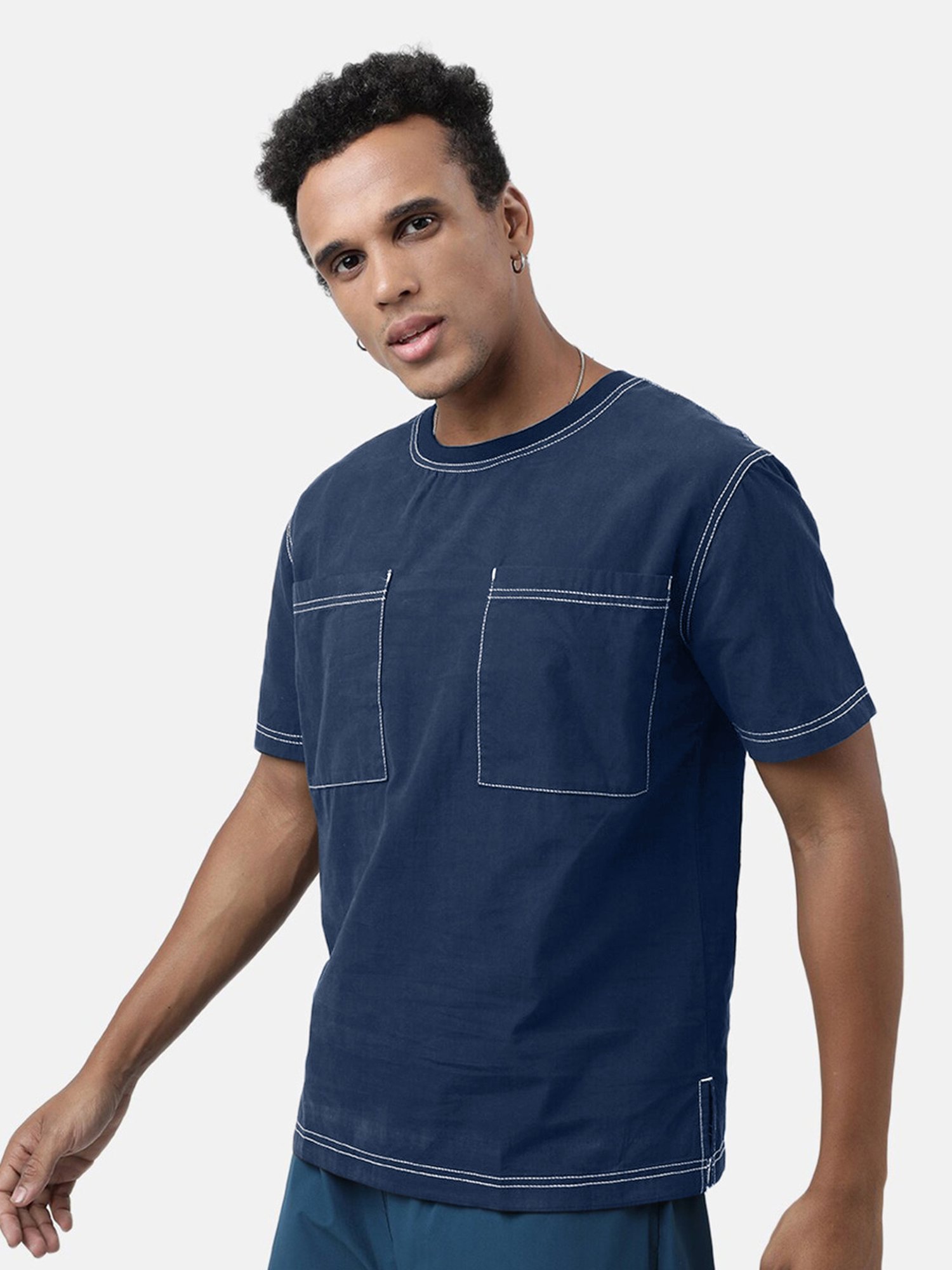 Bene Kleed Blue Relaxed Fit Cotton Crew T-Shirt