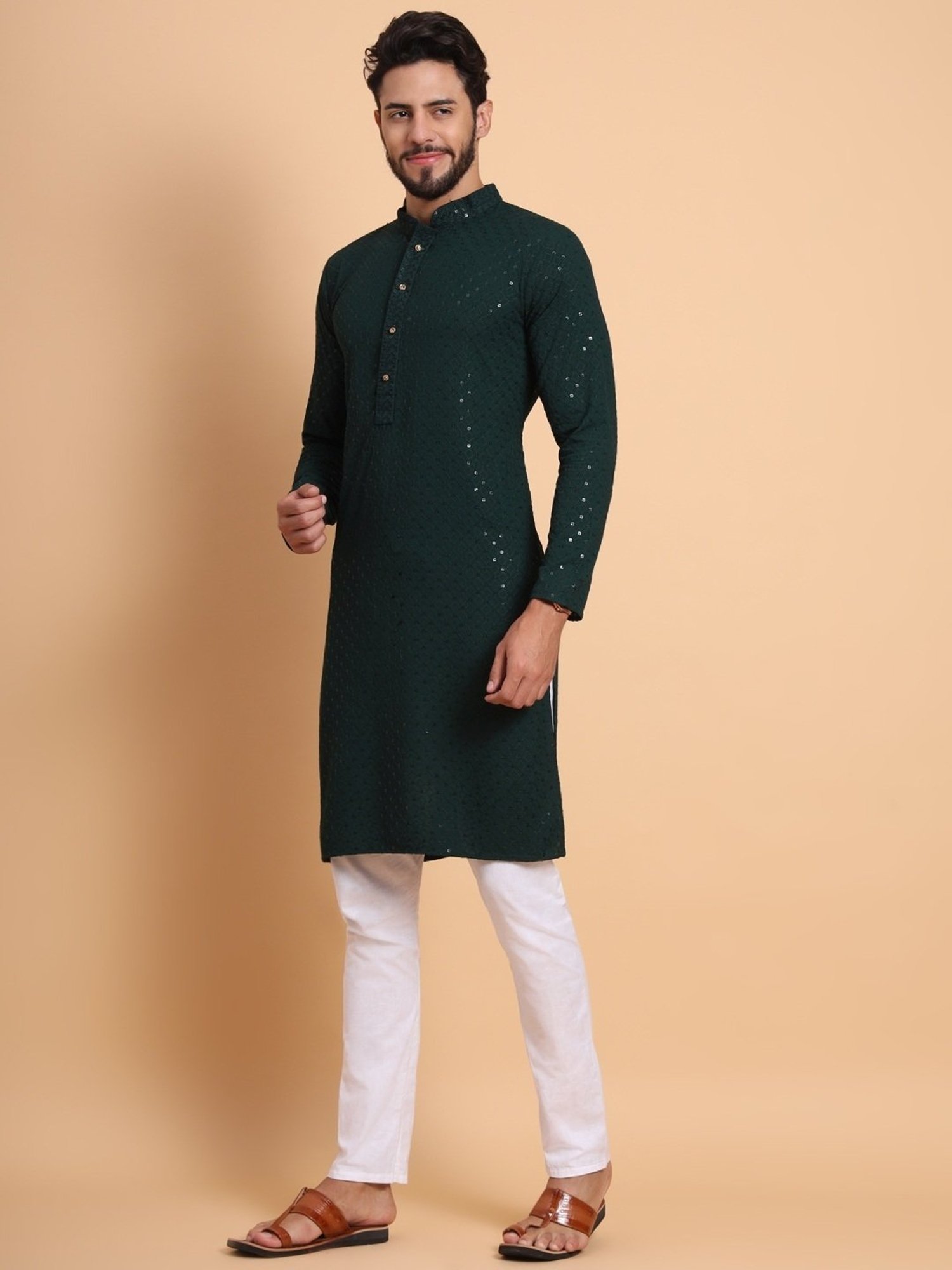 SWAGG INDIA Dark Green Regular Fit Embroidered Kurta