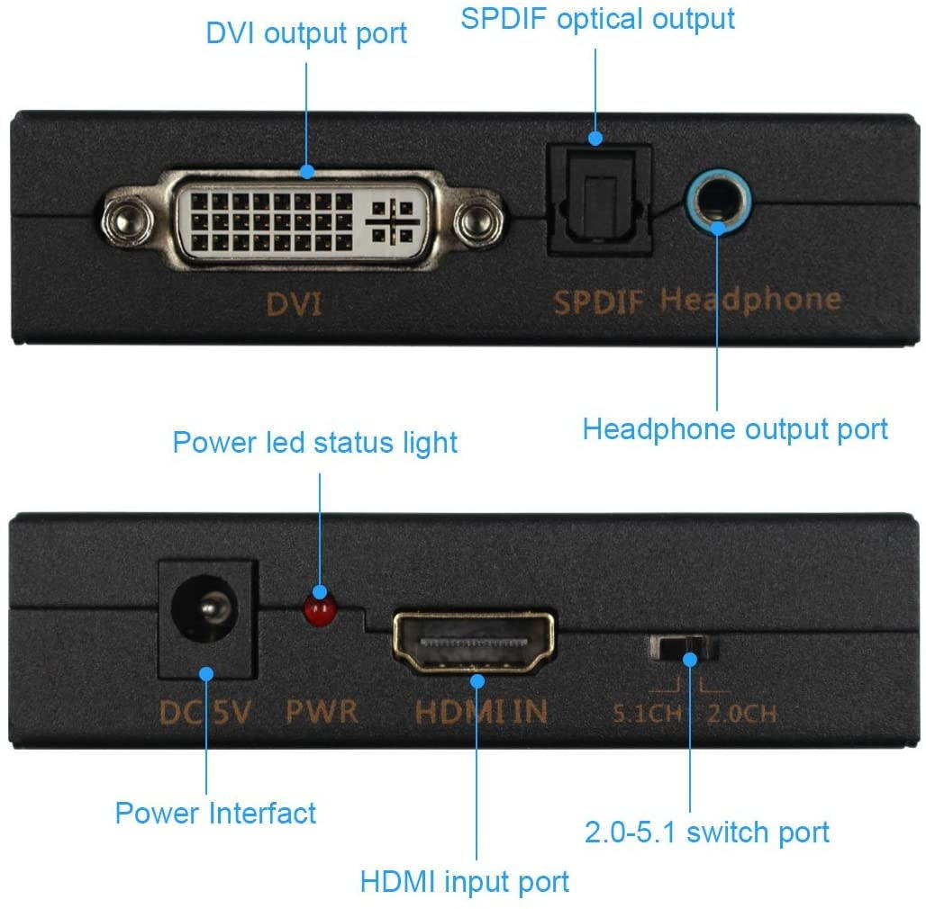 HDMI to DVI Converter Spdif/Toslink Earphone Output Audio Video Converter for PS/XBOX360,/Blue-ray DVD,/HD STB