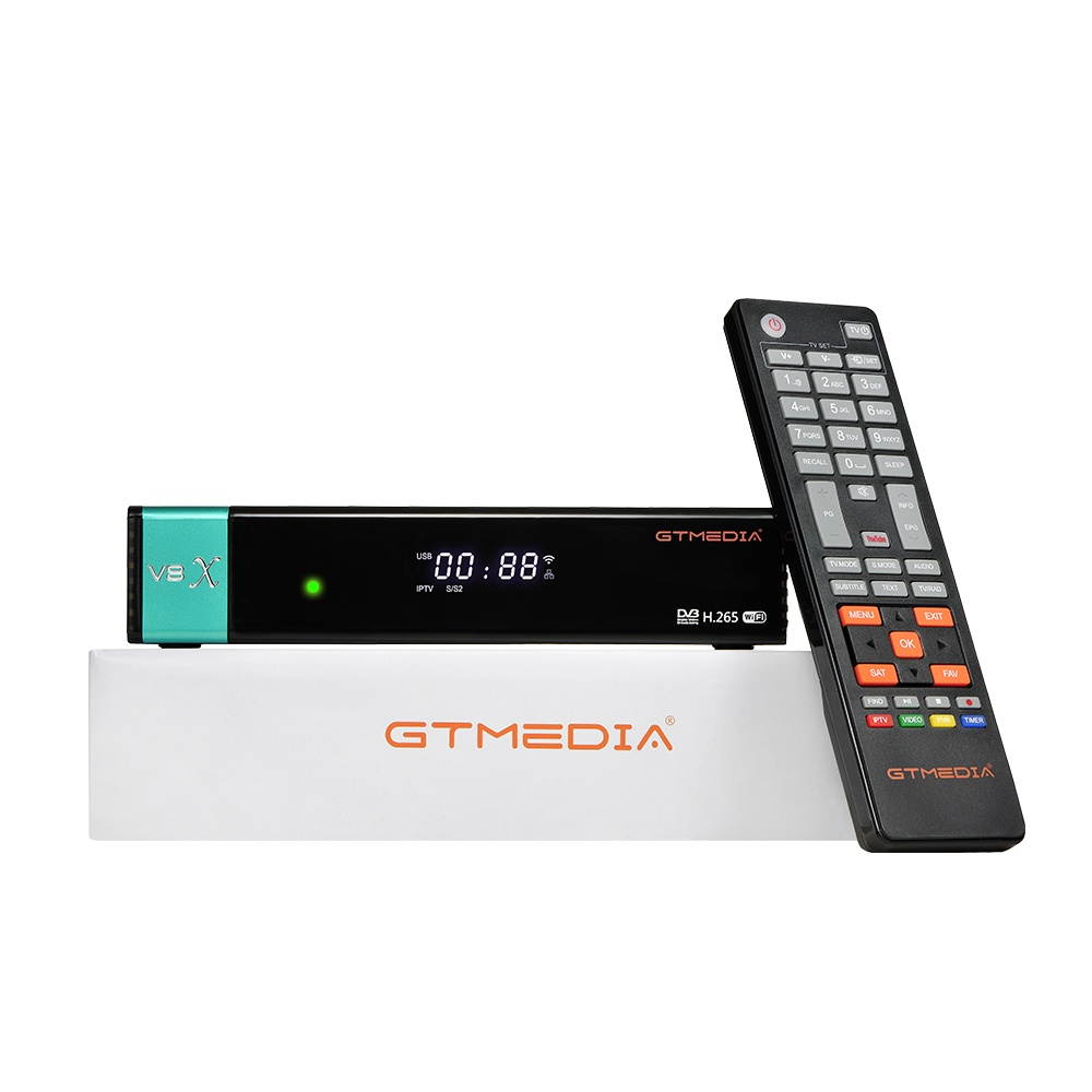 Gtmedia V8X DVB S2 Satellite Receiver Builtin Wifi Support H.265 DVB-S/S2/S2X, VCM/ACM/Multi-Stream, AVS+(EU Plug)