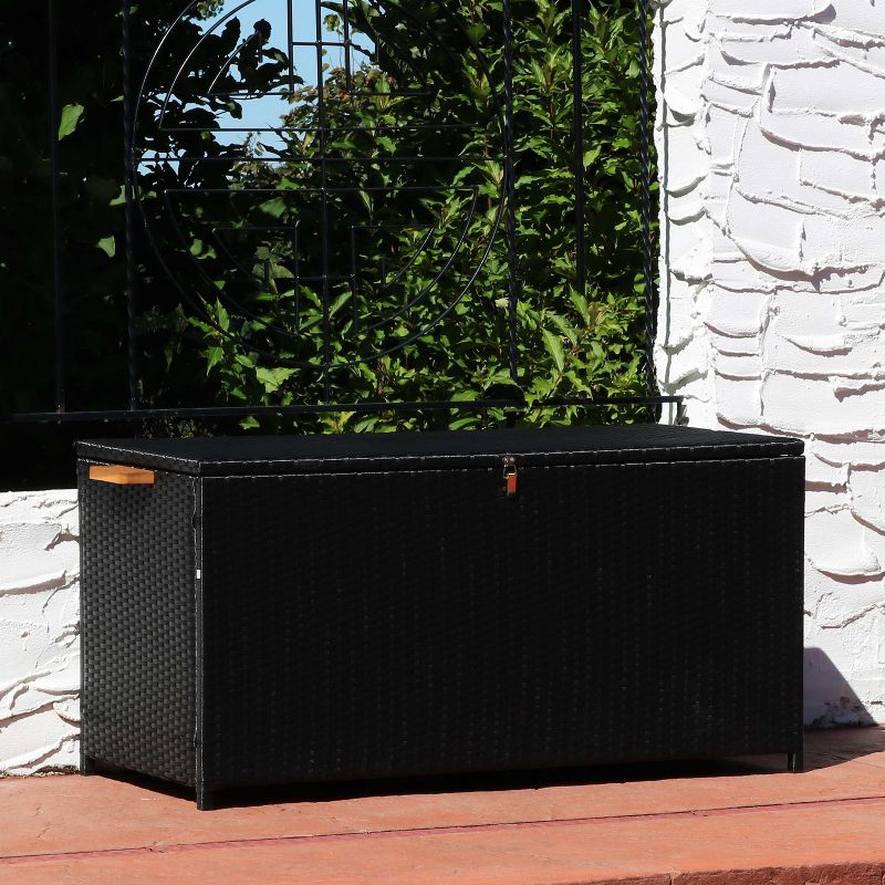 Sunnydaze Indoor Garage Acacia Wood and Resin Wicker Storage Box Trunk with Hinged Lid - 47" - Black