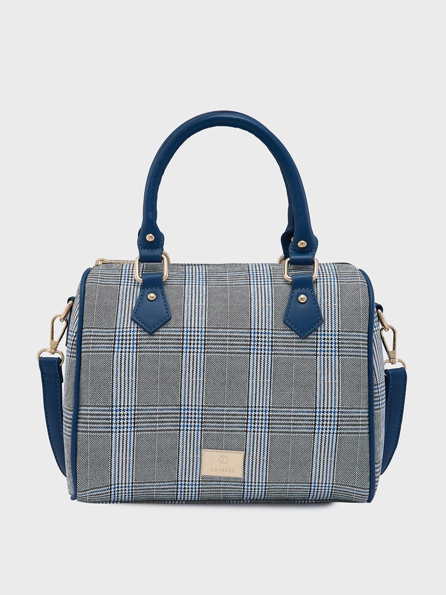 Caprese Navy Checks Medium Handbag