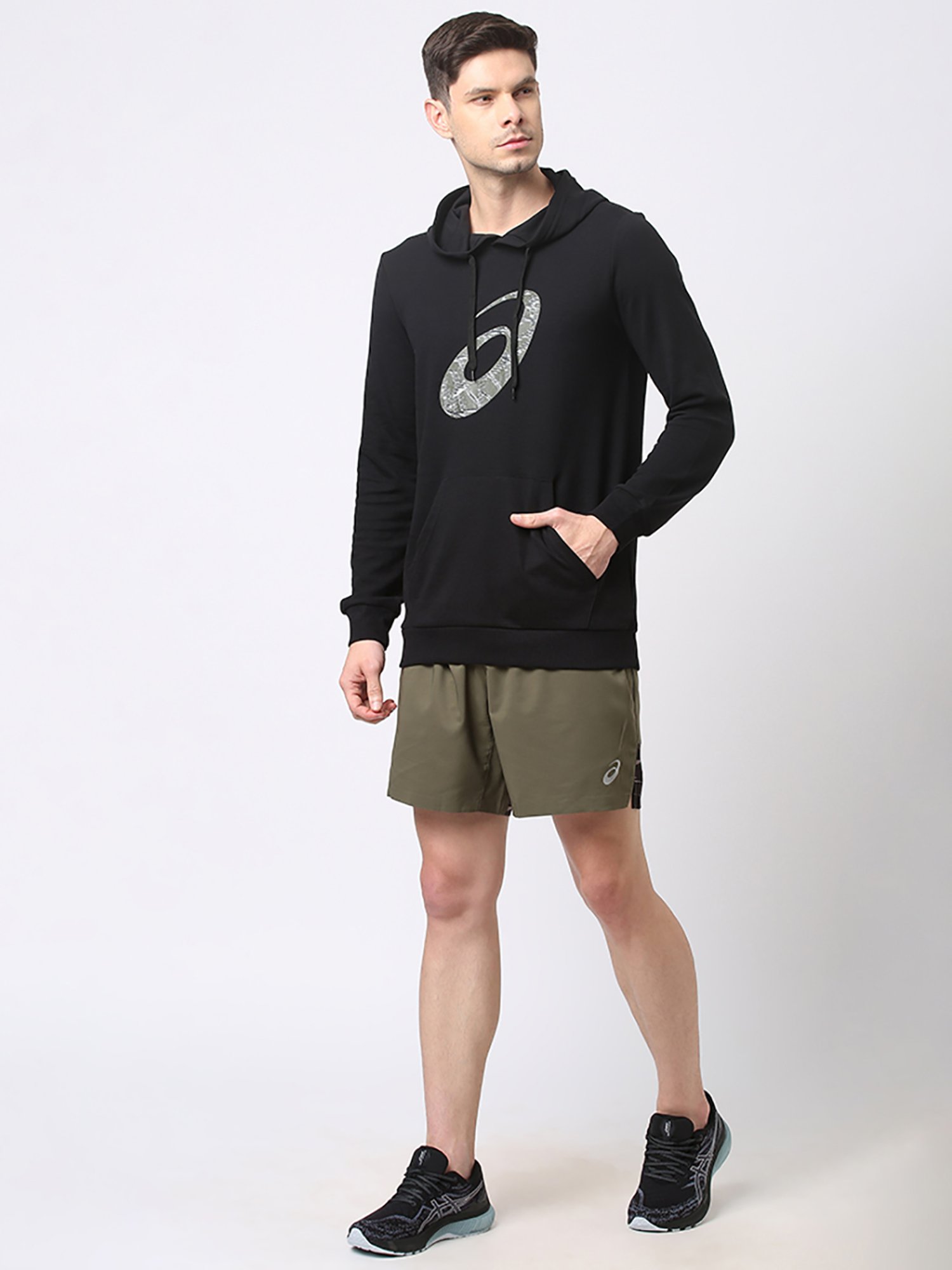 Asics Black Regular Fit Graphic Print Hooded Sweatshirt