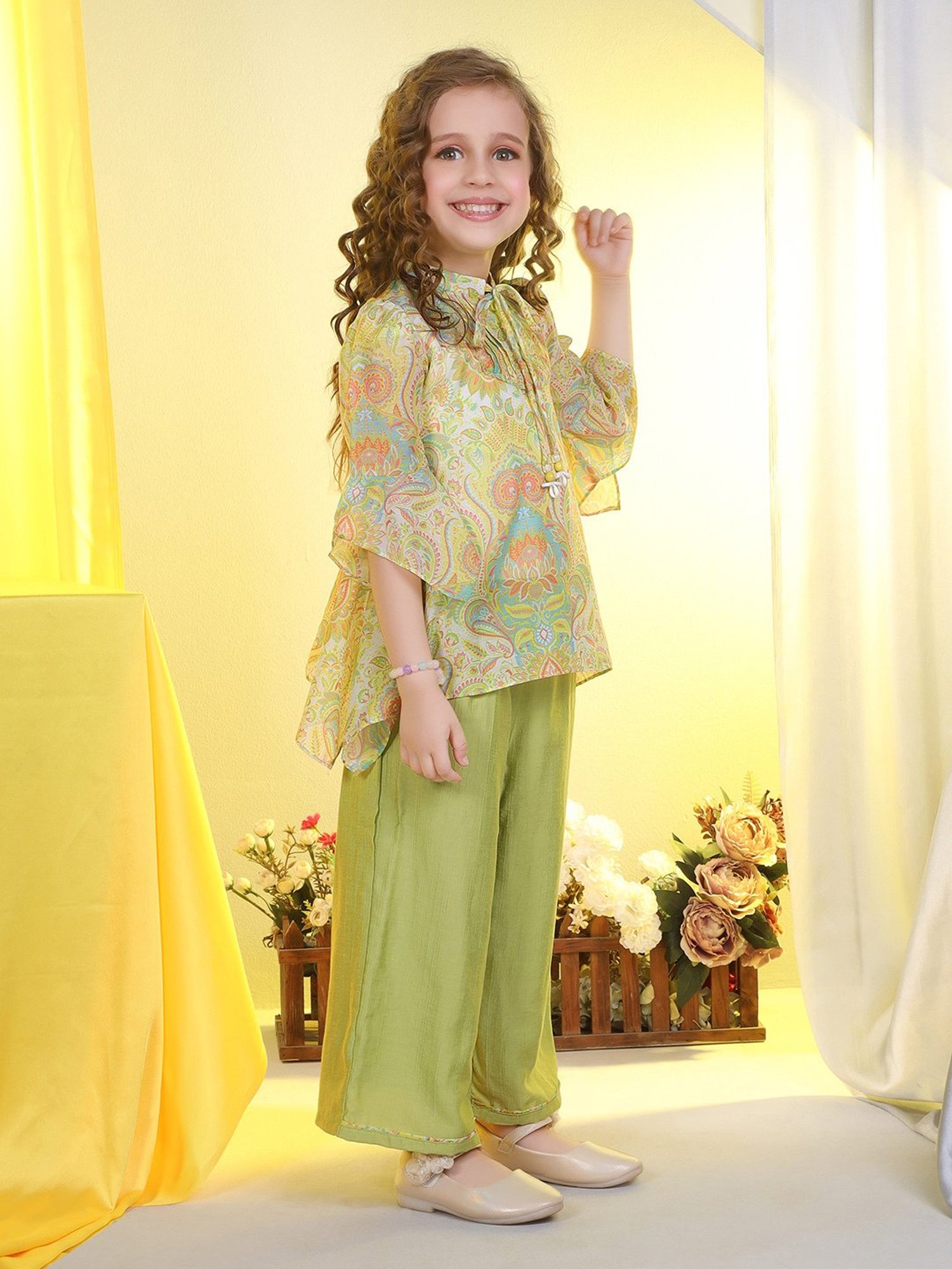 Peppermint Kids Green Printed Top, Inner with Pants