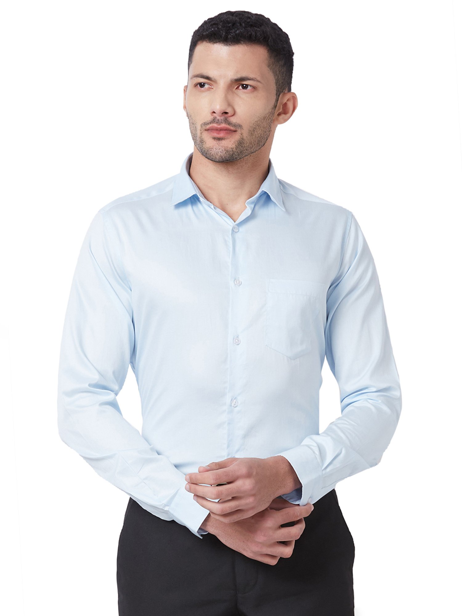 Kenneth Cole Light Blue Slim Fit Cotton Shirt