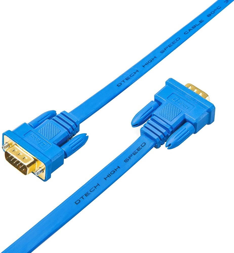 DTECH Ultra Slim Flat Computer Monitor VGA Cable 6 Feet Male to Male Connector Wire - Blue- 1.8m