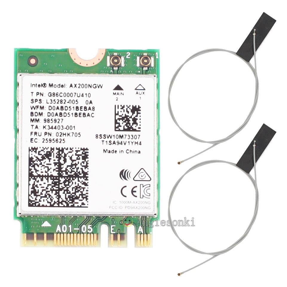 Dual band 2.4Gbps Intel Wi-Fi 6 AX200NGW 802.11ax/ac MU-MIMO 2x2 Wifi AX200 NGFF M.2 Bluetooth 5.0 Network Wlan Card+Antenna
