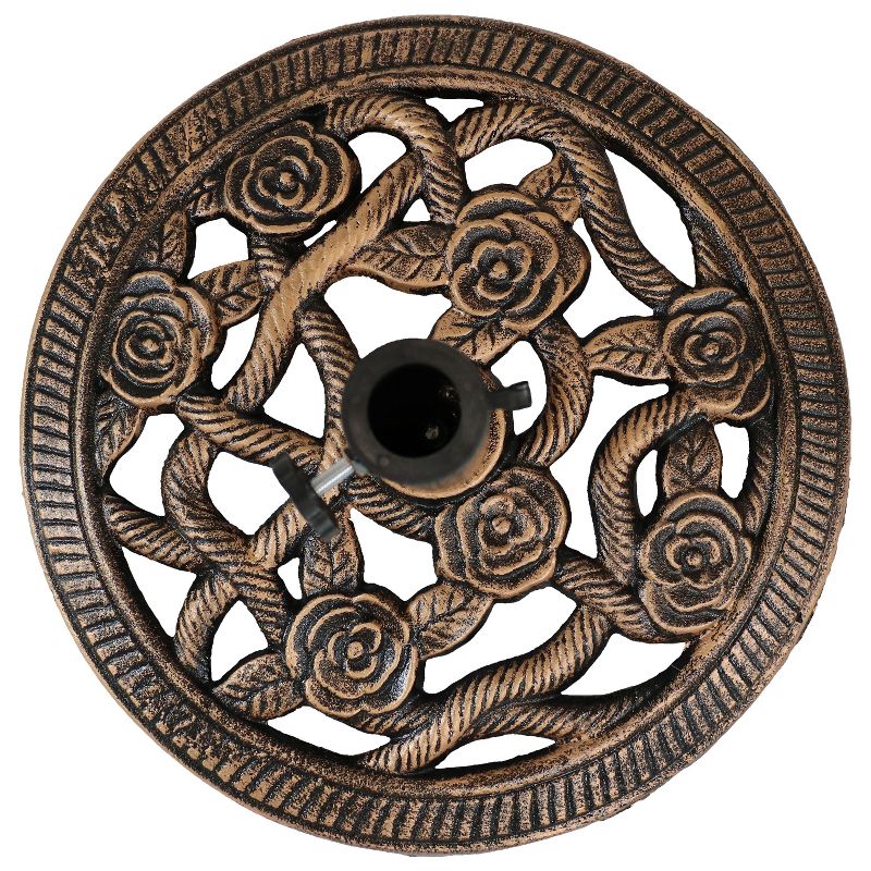 Sunnydaze Outdoor Heavy-Duty Cast Iron Decorative Rose Blossom Design Patio Yard Round Umbrella Base Stand - 16" - Bronze