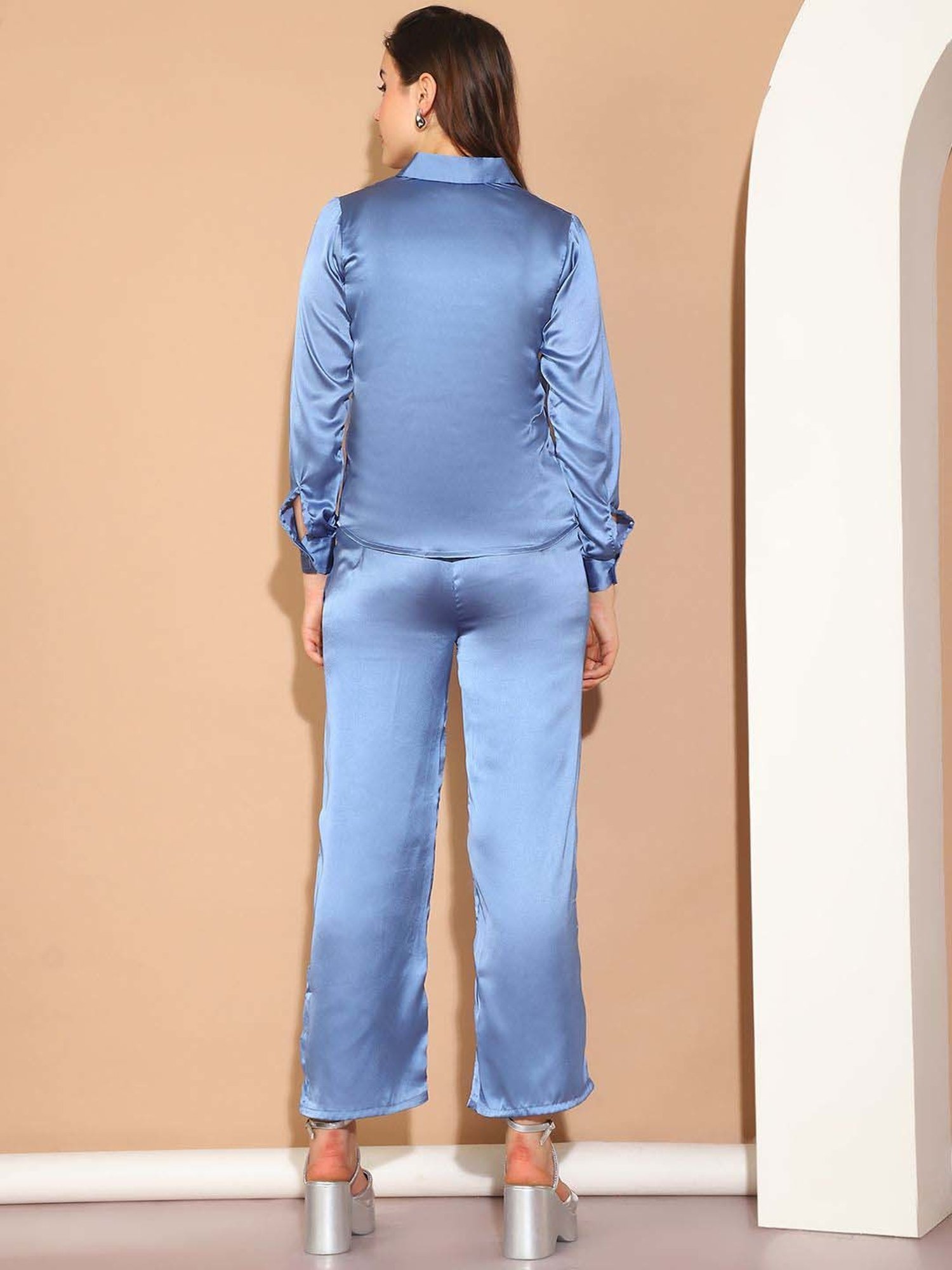 Indian Needle Blue Embellished Shirt Pants Set