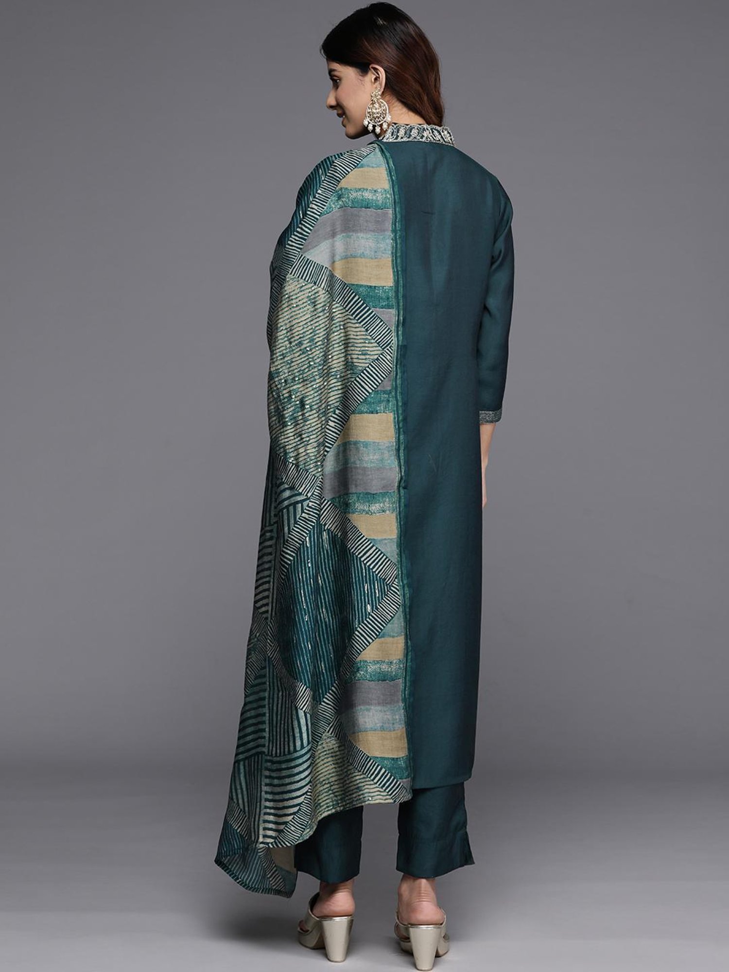 Varanga Blue Embroidered Kurta Pant Set With Dupatta