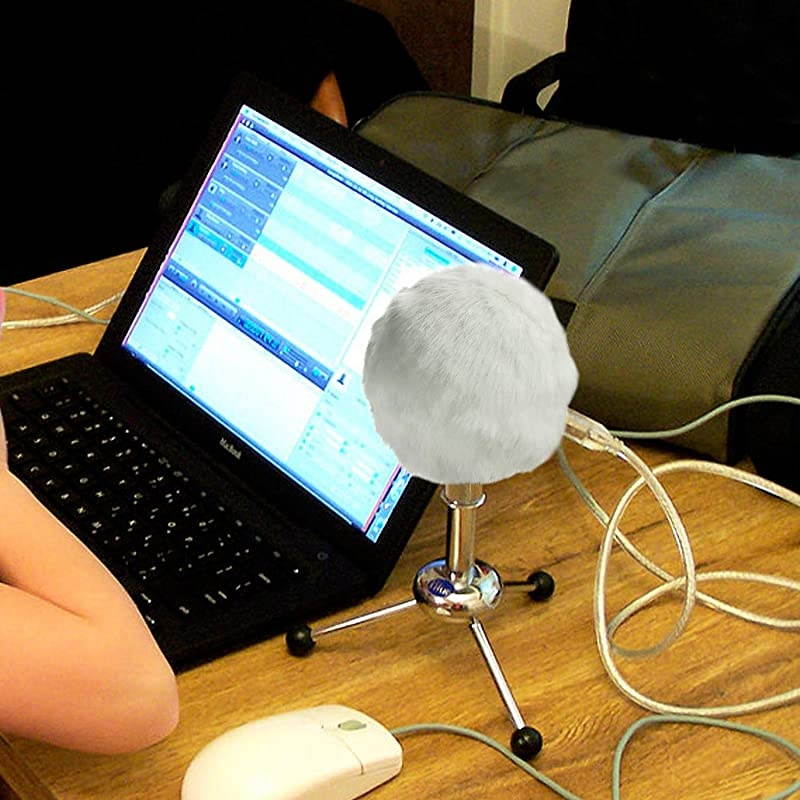 Furry Windscreen Muff - Customized Pop Filter for Microphone, Deadcat Windshield Wind Cover for Improve Blue Snowball iCE Mic Audio Quality (White)