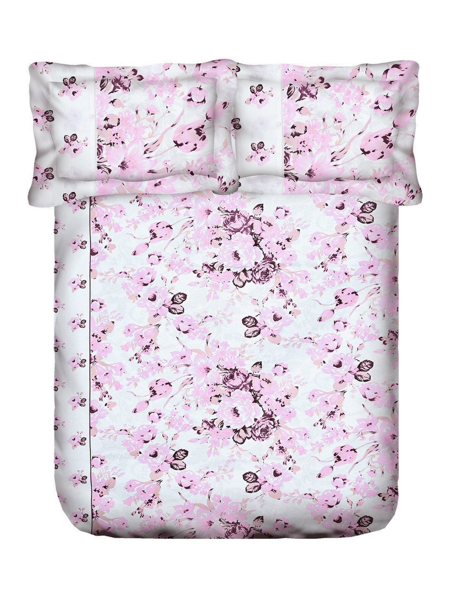 Swayam Vedic Floral White & Pink Cotton Double Bedsheet with 2 Pillow Covers