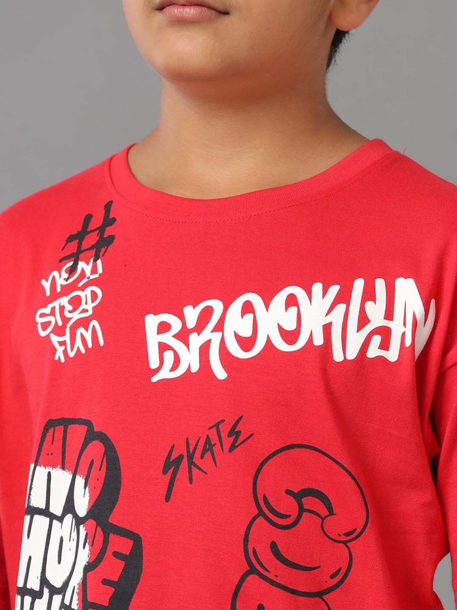 Under Fourteen Only Kids Red Cotton Printed T-Shirt