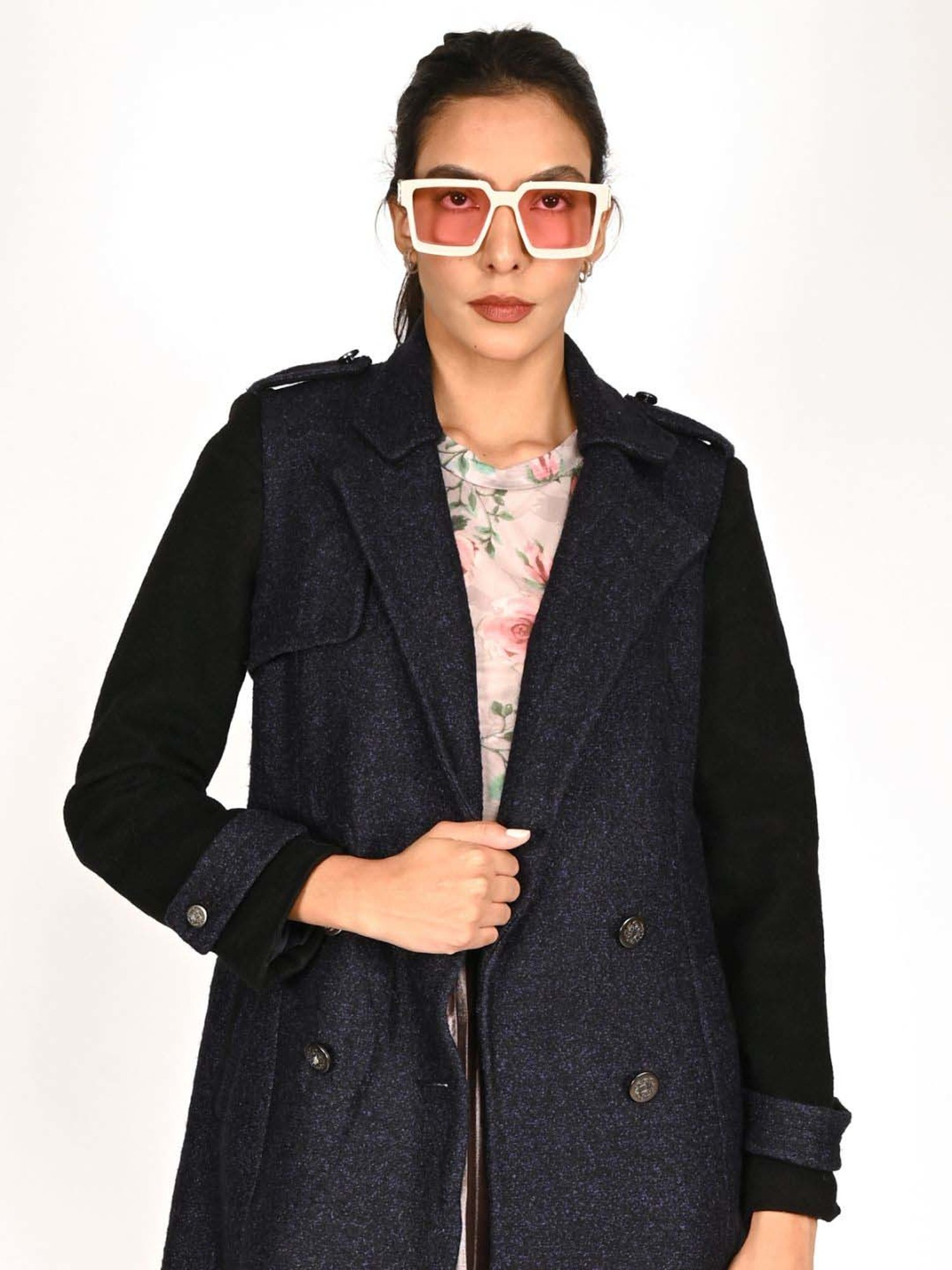 Odette Navy Self Pattern Jacket