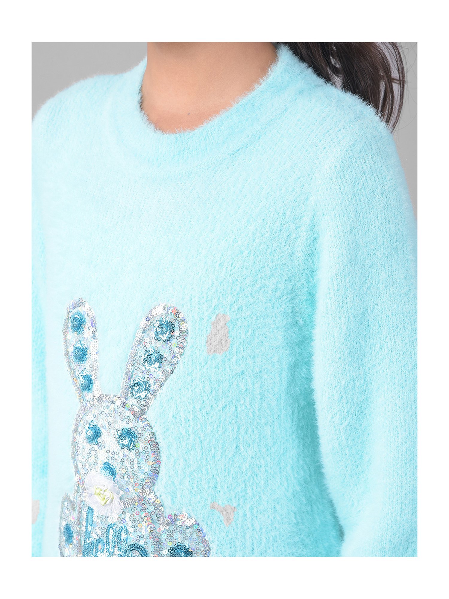 Crimsoune Club Kids Blue Embellished Full Sleeves Sweater