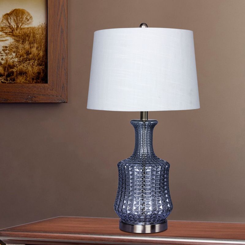 Modern Riveted Glass & Brushed Steel Metal Genie Bottle Table Lamp Blue  - Fangio Lighting