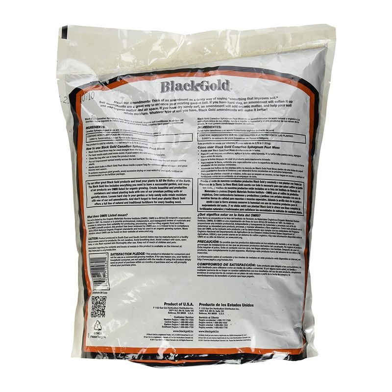 SunGro Black Gold All Purpose Natural and Organic Peat Moss Plus for House Plants, Vegetables, Herbs and More, 8 Quart Bag (4 Pack)