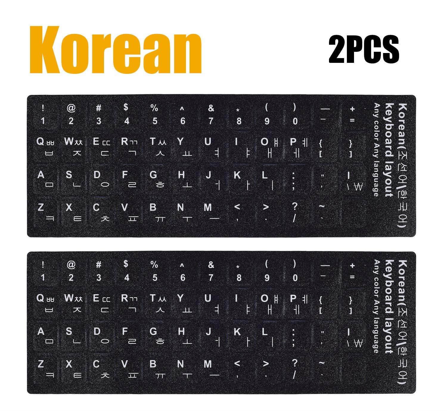2PCS Pack Korean Keyboard Stickers, Matte Vinyl Keyboard Sticker with White Letters Non-Transparent for PC Computer Laptop Notebook Desktop Keyboards (Korean)