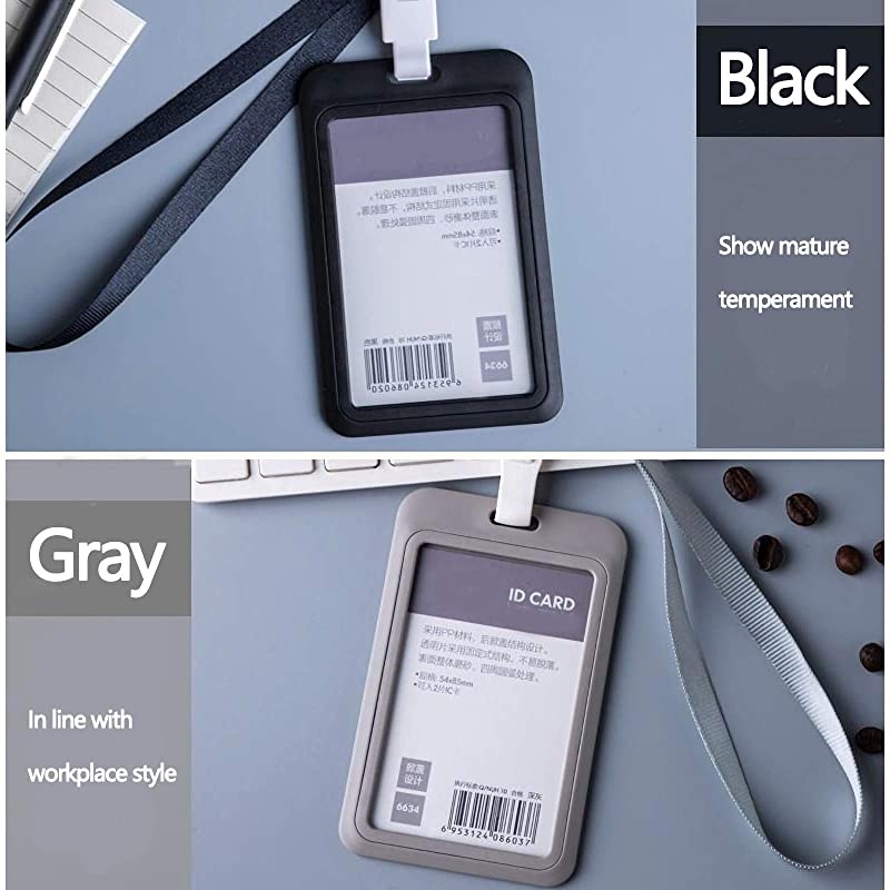 Badge Card Holder, Name Badge Holder with Lanyard, Neck Lanyard Holder for Women Men, Vertical Business Neck Card Holder(2PACK)