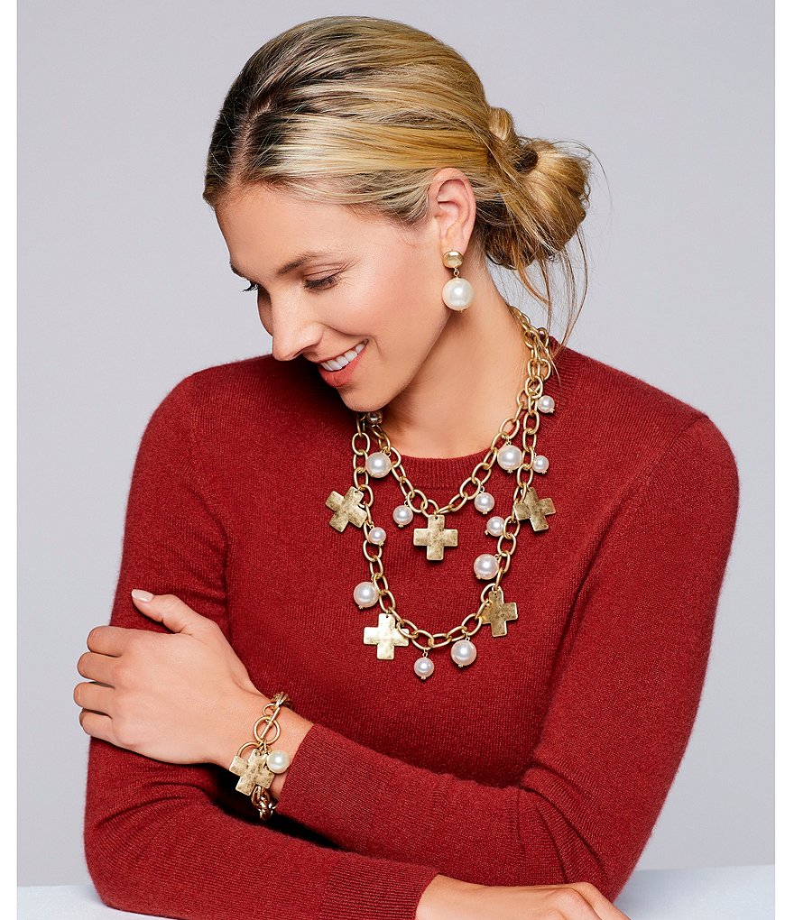 Southern Living Karen Cross Charm Multi-Strand Pearl Statement Necklace