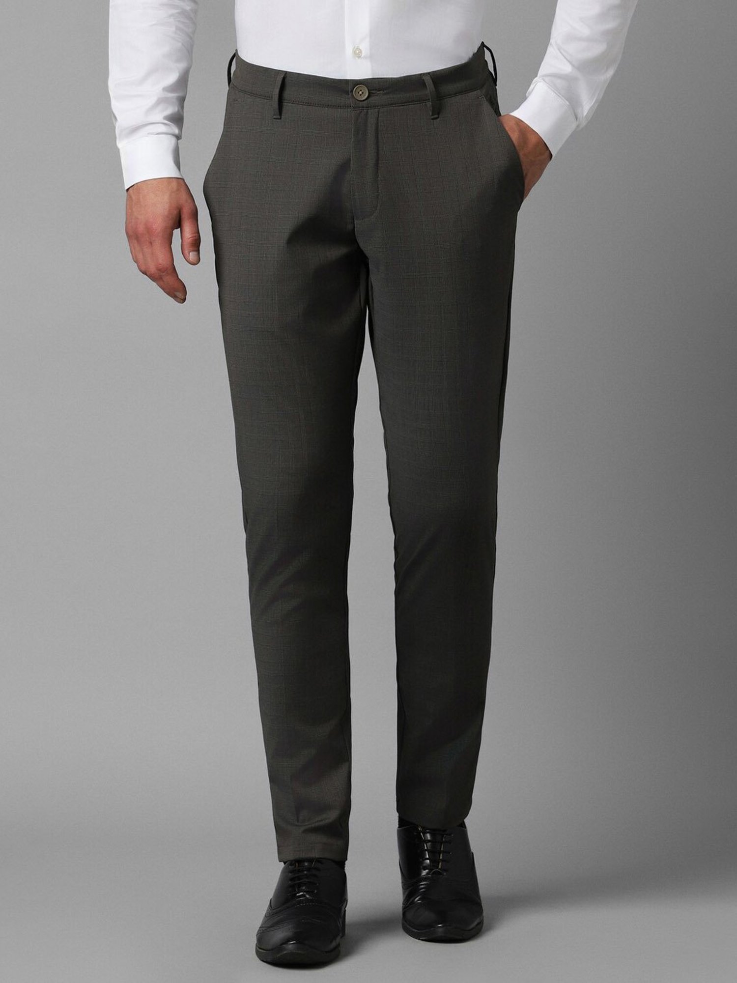 Louis Philippe Sport Grey Slim Fit Checks Trousers