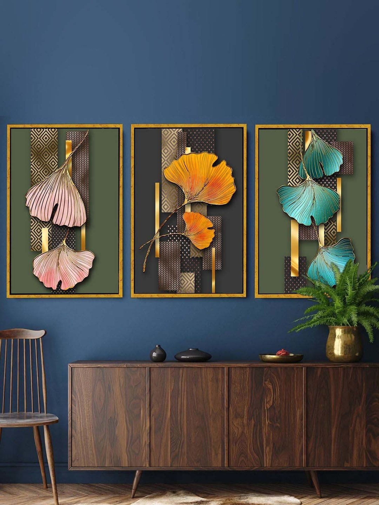 Art Street Multicolor Ginkgo Biloba Canvas Prints Nursery Quotes Simple Painting Wall Art - Set of 3