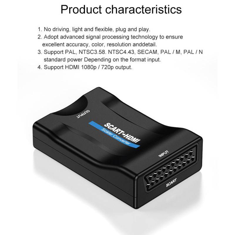 1080P Scart to HDMI Converter Audio Video Adapter Scaler Converter AV Signal Adapter HD Receiver TV DVD for PC/Smartbox