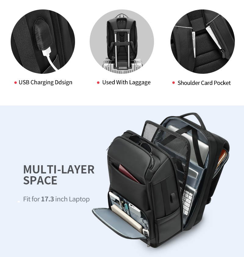 LUOM Laptop Backpack 17.3 Inch, Water Resistant Travel Backpack for Men Women Luggage Rucksack Hiking Knapsack College Shoulder Backpack Fits 17-17.3 Inch Laptop Notebook Computer, Black