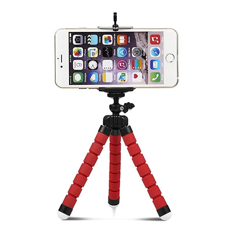Phone Tripod Flexible Adjustable Stand Octopus Leg Style Desktop Portable Mini Support with Clip for Cellphone Smartphone Digital Camera Red