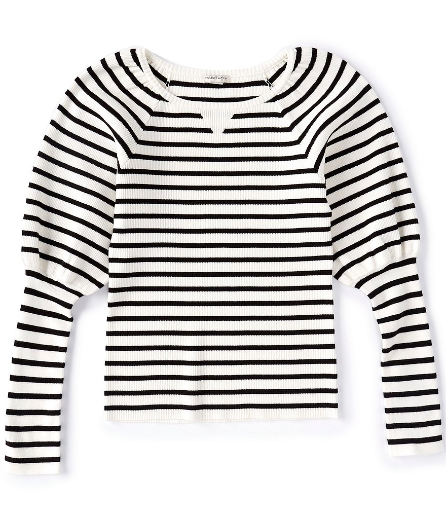 Habitual Big Girls 7-16 Puff-Sleeve Striped Sweater
