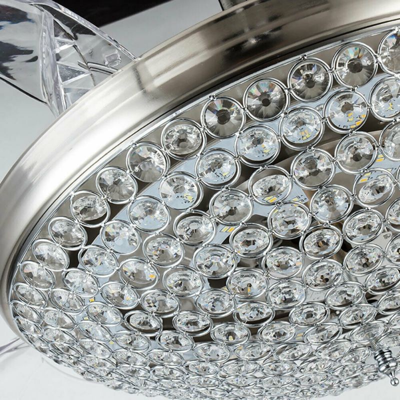 42" Crystal Invisible Fan Chandelier Silver 2-Color Dimming W/Remote Control USA