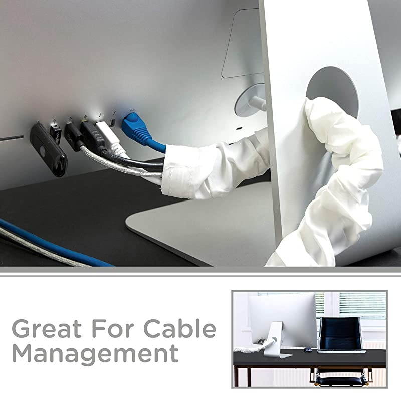 Eggshell White Fabric Cord Cover 2 Pack 6 ft Hides Lamps Light Fixtures and Desks Cable Management Easy Installation 48656