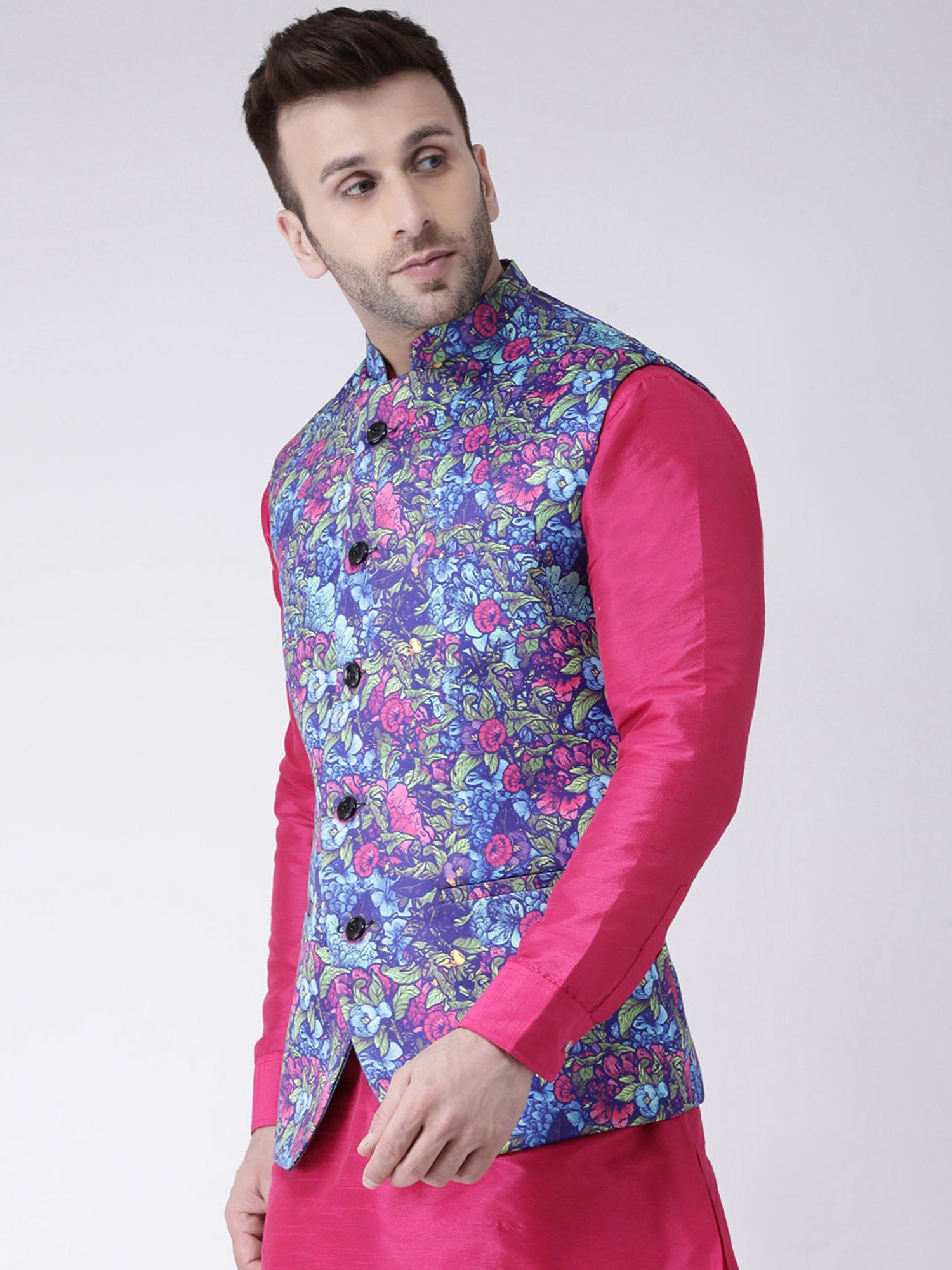 Hangup Plus Purple Regular Fit Printed Nehru Jacket