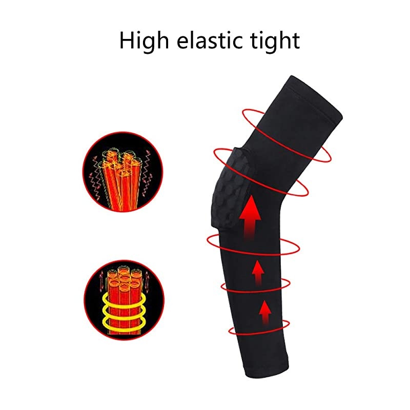 Hex Padded Arm Sleeve Compression Padded Elbow Arm Sleeve with Elbow Pad for Football Volleyball Baseball Protection 1 Pair Black Size L