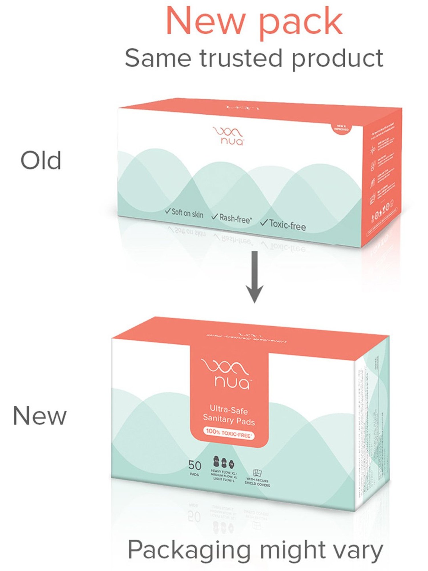 Nua Ultra-Safe Sanitary Pads with Disposable Covers 25XL+, 25XL - Pack of 50