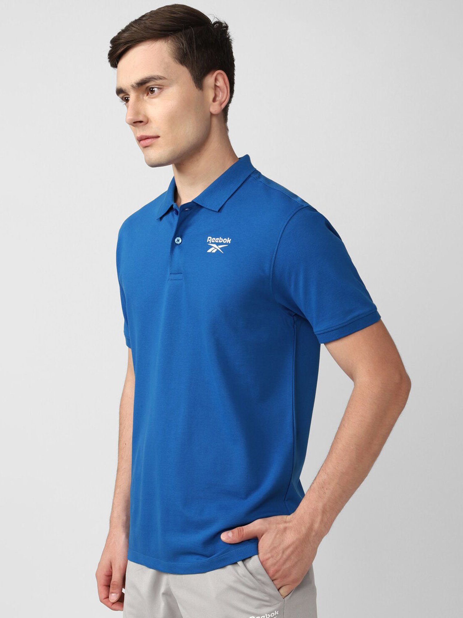 Reebok Blue Cotton Slim Fit Training Sports Polo