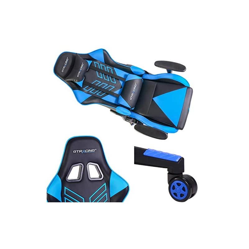 Chair Racing Office Chair Pu Leather High Back Computer Desk Chair Ergonomic Swivel Chair with Headrest and Lumbar Support Blue