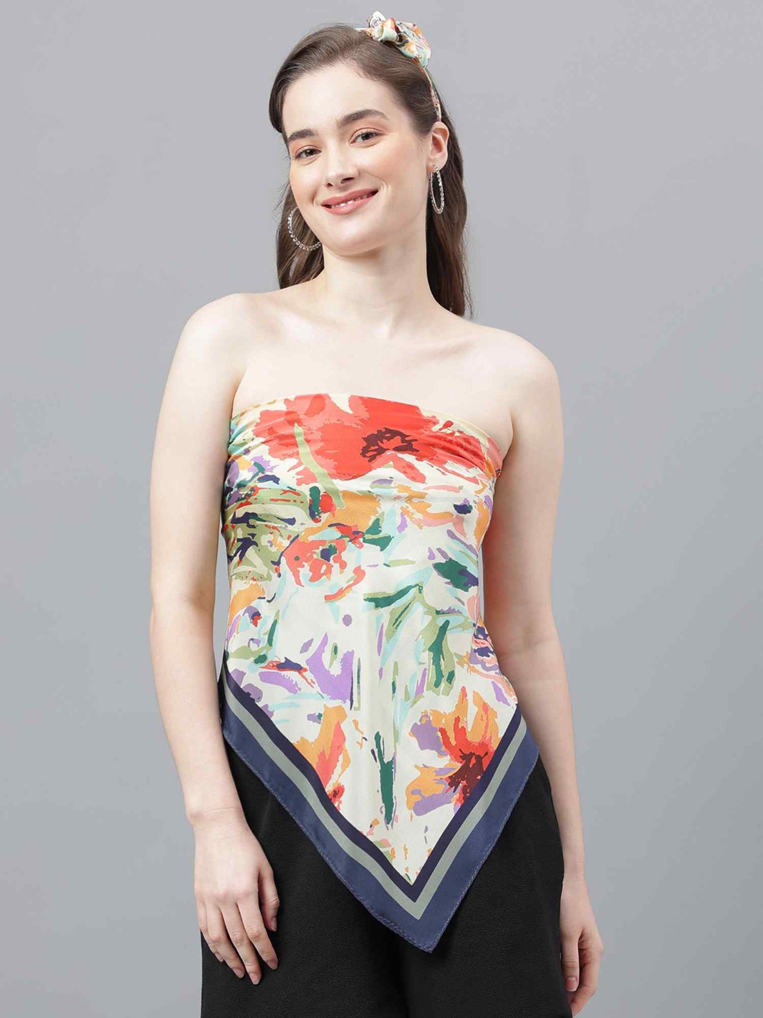 Tossido Multicolor Floral Scarf & Bag Scarf Set