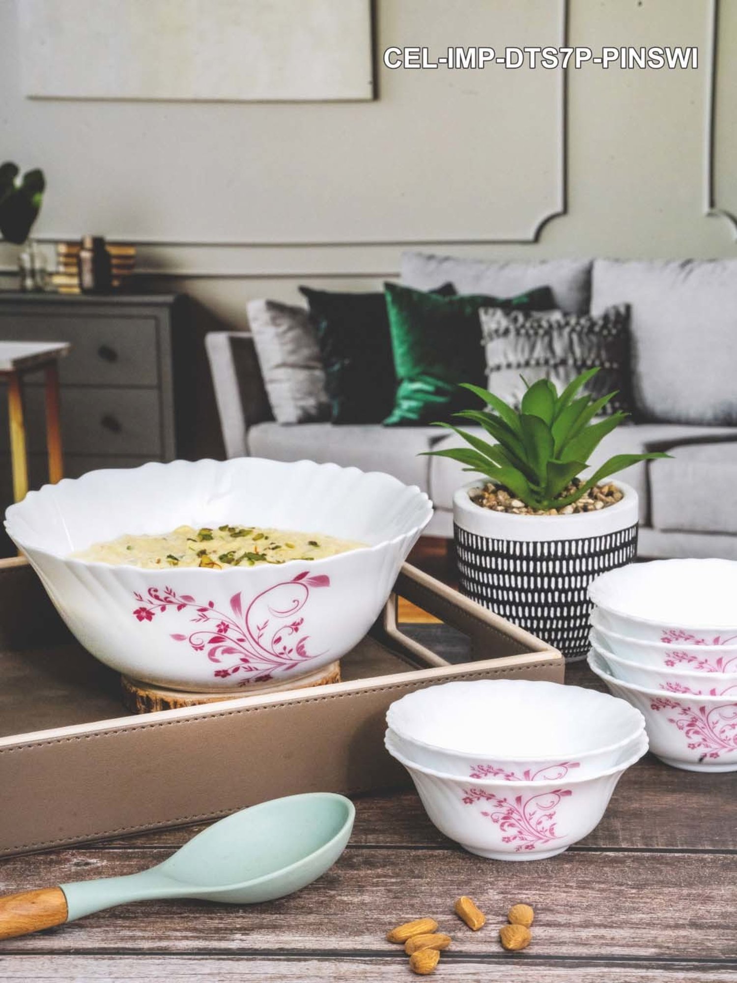 Cello White Opalware 7-Piece Dessert Bowl & Serving Bowl Set