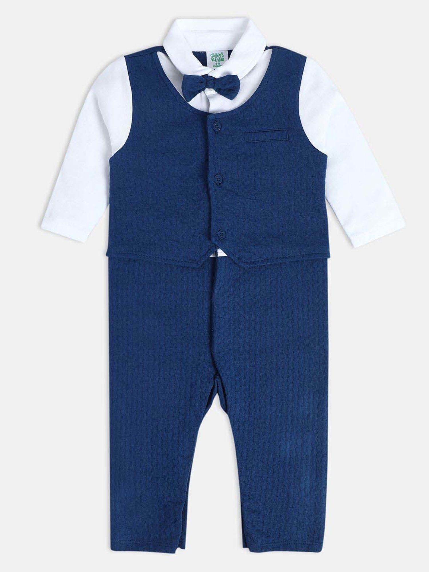 MINIKLUB Boys Navy Printed Full Sleeves Romper