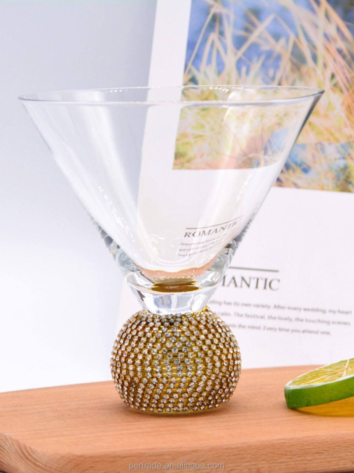 Melbify Jewel Ball Transparent Glass Martini & Wine Glass with Designer Bottom (220ml) - Set of 2