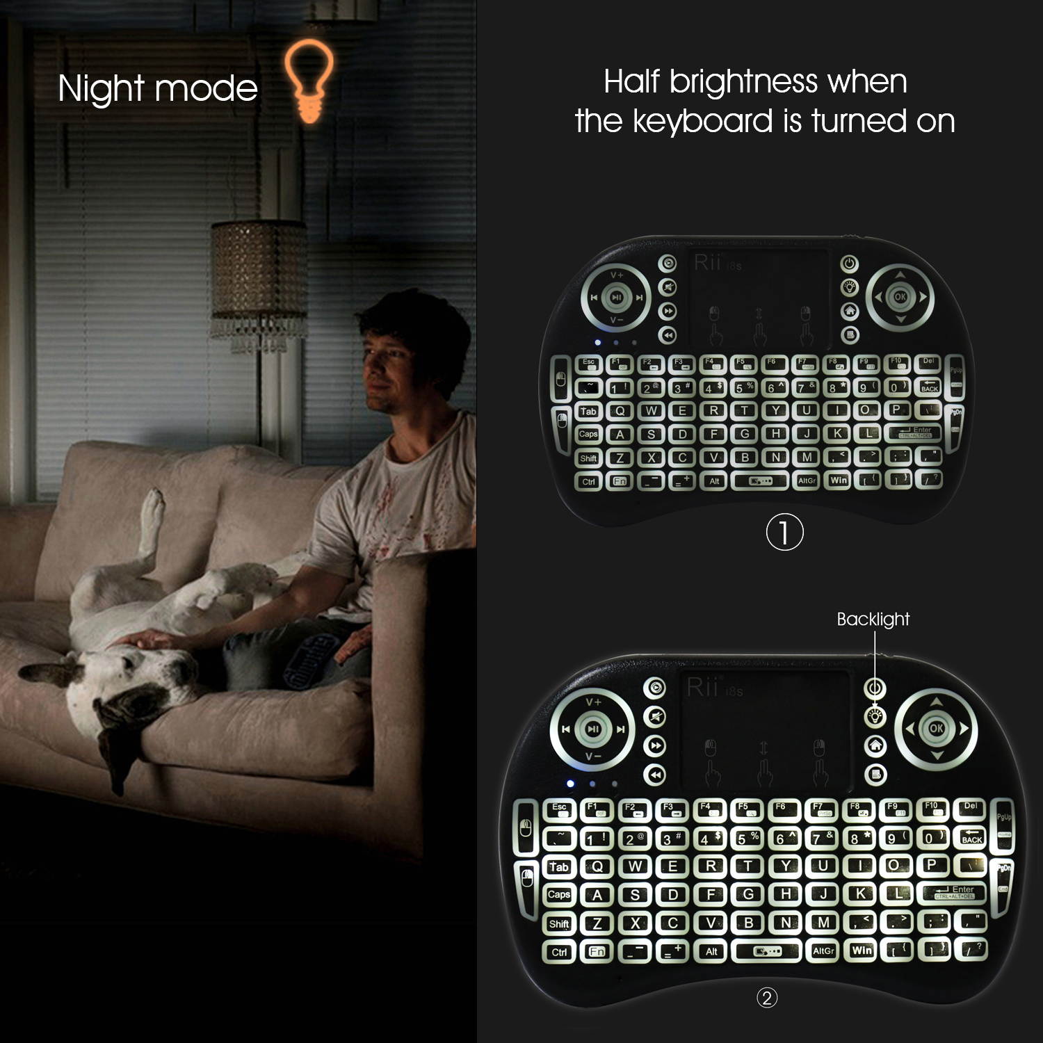 Rii i8s 2.4GHz Mini Wireless Keyboard with Touchpad Mouse, LED Backlit