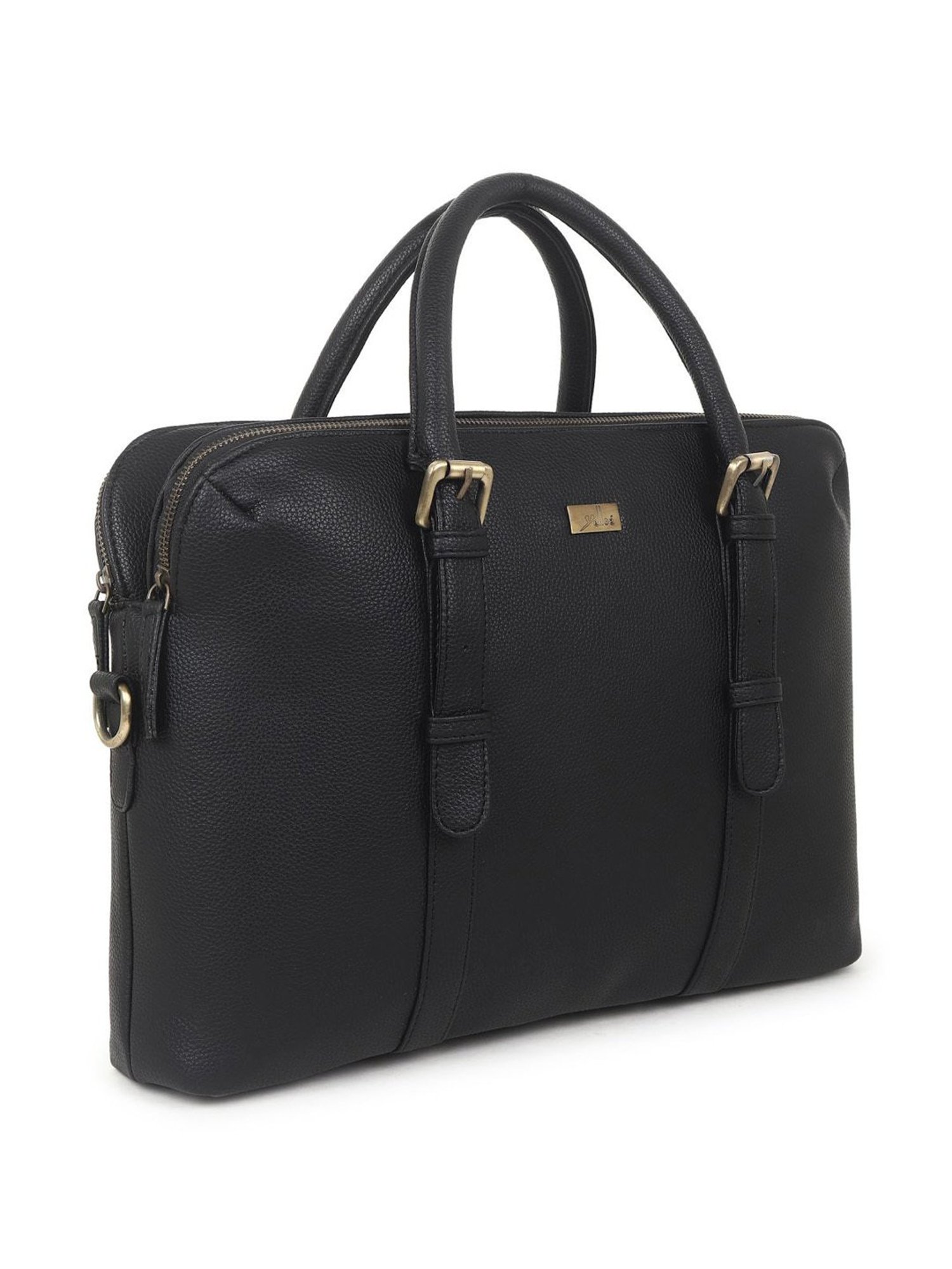 Yelloe Black PU Solid Laptop Messenger Bag